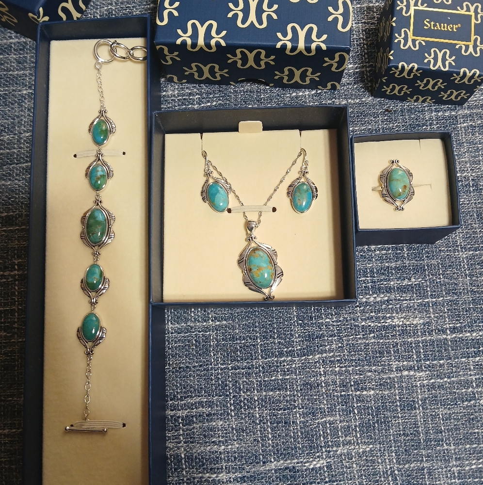 STAUER Desert Sky Collection Turquoise Bracelet, Earrings, Necklace And Ring